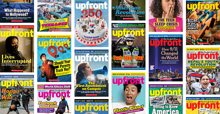 A collage of multiple covers of The New York Times Upfront magazine