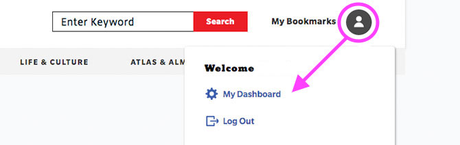 screenshot of where the account dashboard is